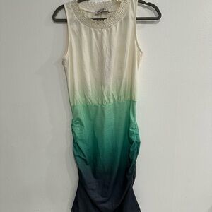 Grace Karin Ombré  Blue Green White Cream Sleeveless Midi Sheath Dress